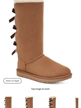 UGG® Bailey Bow Tall II Boot Chestnut Suede Shearling Boots with Satin Back Bows